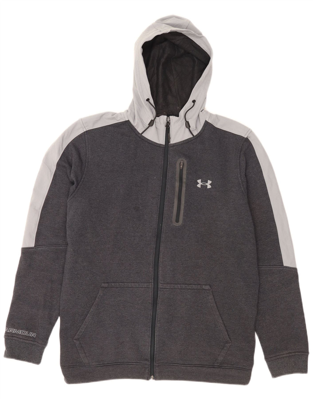 Мужской свитер с капюшоном на молнии Under Armour, средне-серый, хлопковый с цветными блоками