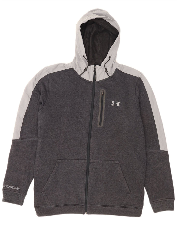 Мужской свитер с капюшоном на молнии Under Armour, средне-серый, хлопковый с цветными блоками