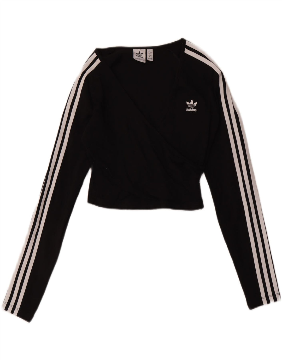Женский укороченный топ Adidas с длинным рукавом UK 12, средний черный хлопок, черный