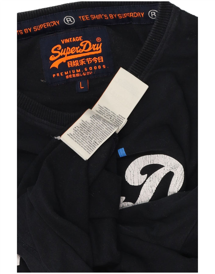Мужской топ с рисунком Superdry, большой черный хлопок с длинным рукавом