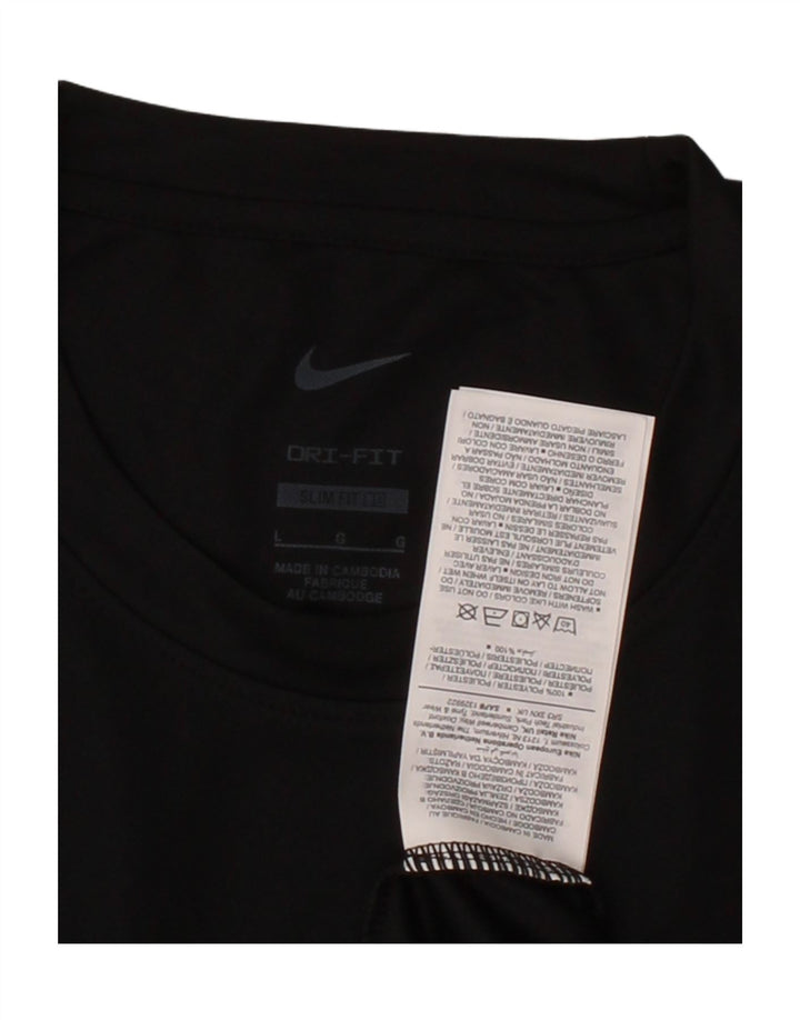 NIKE Mens Dri Fit Slim Fit T-Shirt Top Large Black Polyester Vintage Nike and Second-Hand Nike from Messina Hembry 