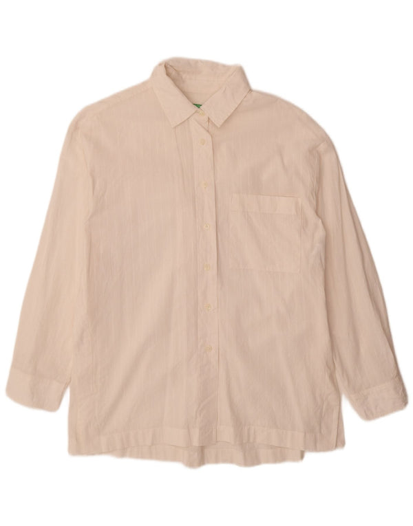 Benetton Womens Oversized Shirt Dress UK 10 Small White Striped Cotton