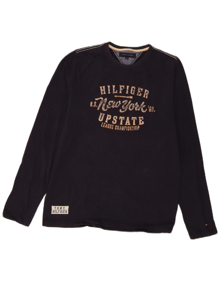 Tommy Hilfiger Мужской топ с рисунком, длинный рукав, средний, темно-синий, хлопок