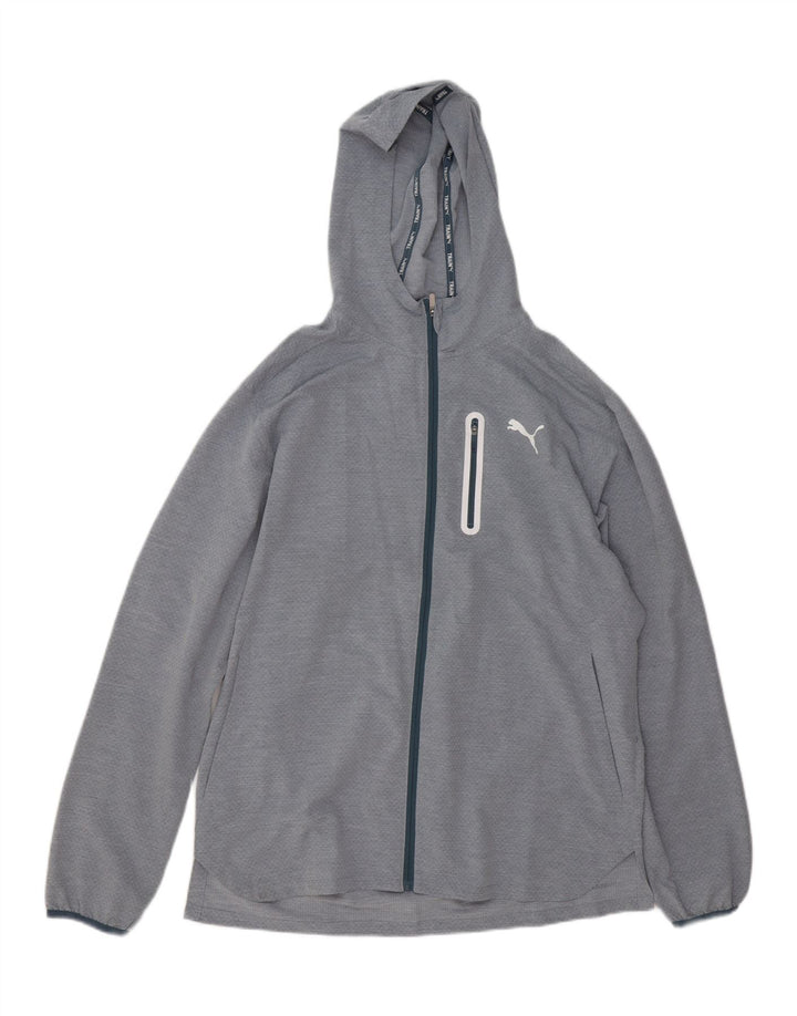 PUMA Mens Graphic Hooded Tracksuit Top Jacket Large Grey Polyester