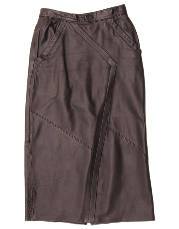 Винтажная женская кожаная юбка с высокой талией W24 XS, черная