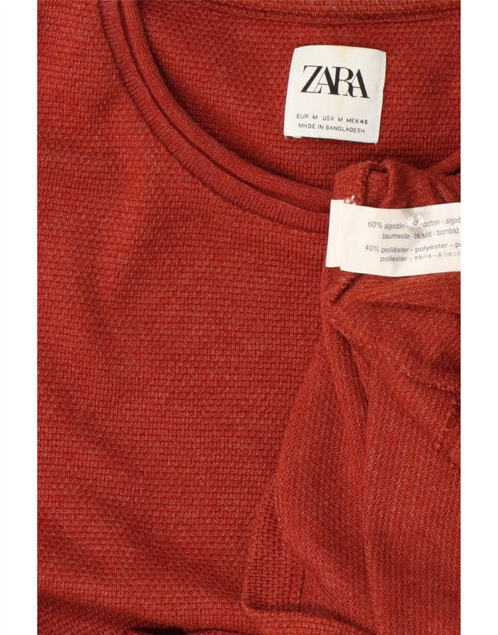 Мужской джемпер с круглым вырезом Zara, хлопковый средний красный цвет