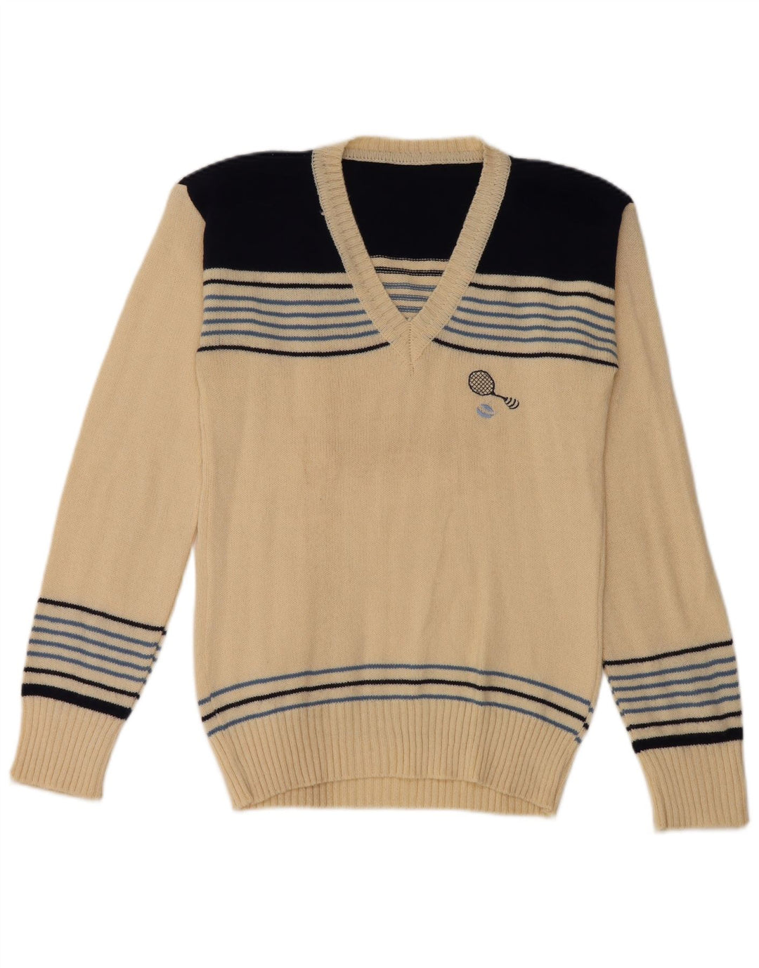 Винтажный женский джемпер с v-образным вырезом, Великобритания, 8, маленький, в белую полоску