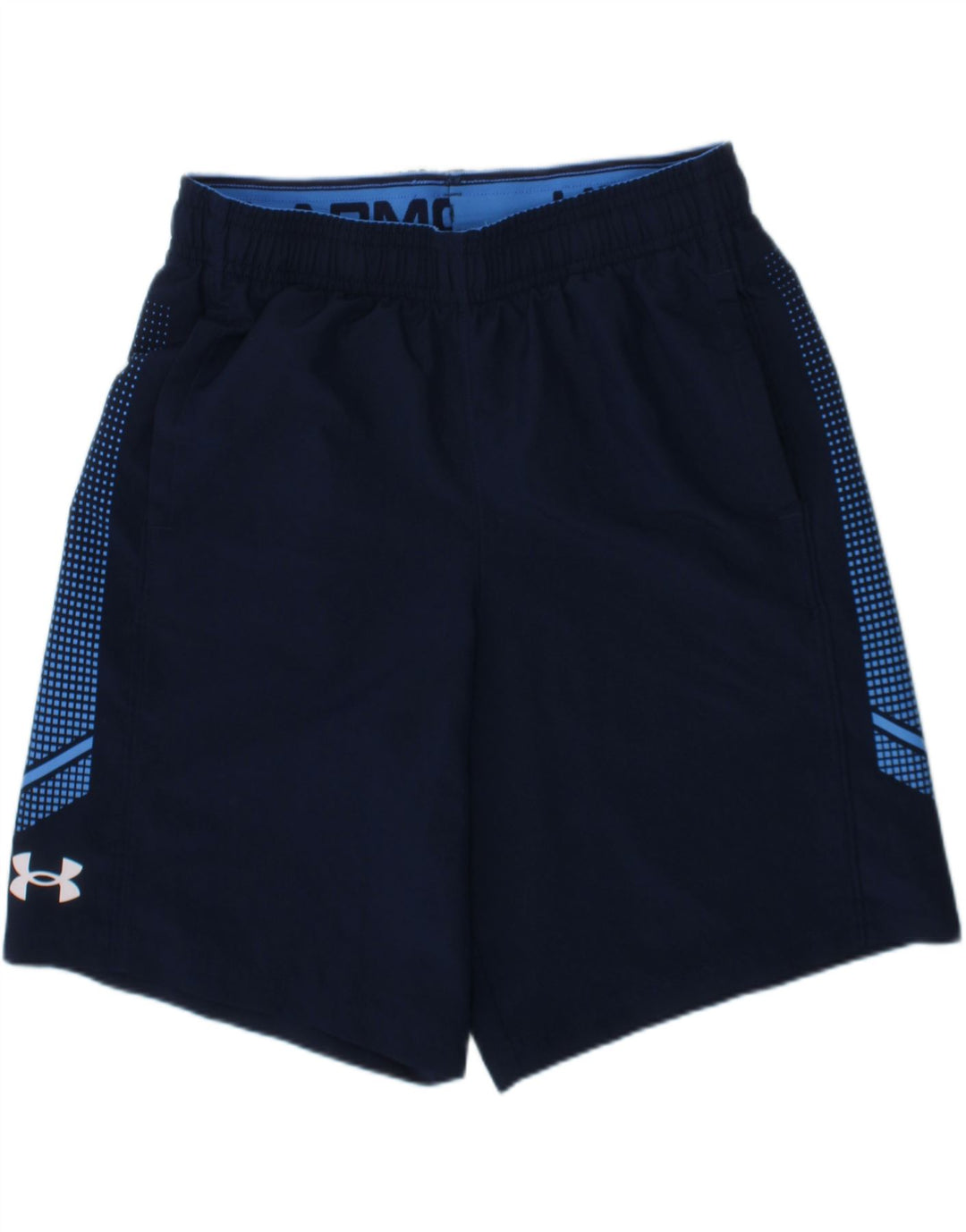 UNDER ARMOUR Boys Sport Shorts 9-10 Years  Navy Blue Spotted Polyester Vintage Under Armour and Second-Hand Under Armour from Messina Hembry 