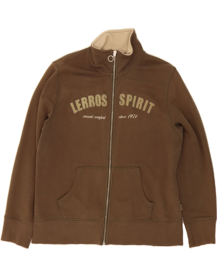 LERROS Womens Graphic Tracksuit Top Jacket IT 42 Medium Brown Cotton Vintage Lerros and Second-Hand Lerros from Messina Hembry 