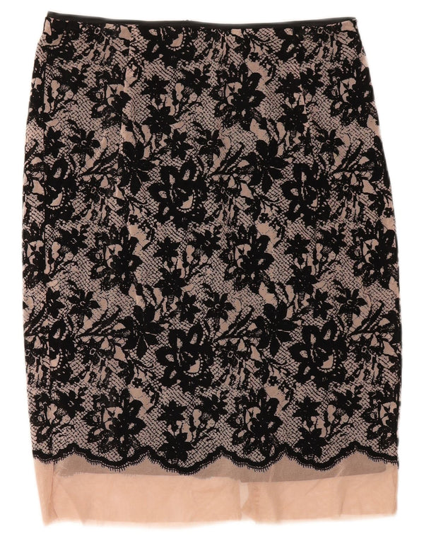 Женская юбка-миди Zara XS W30, черный полиэстер с цветочным принтом