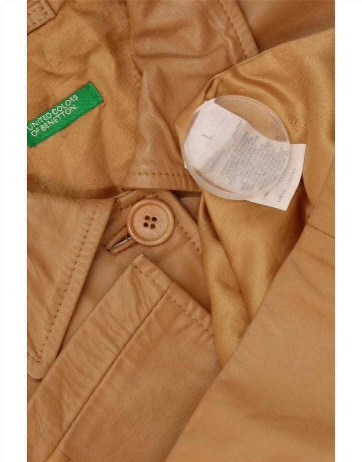Женская кожаная куртка Benetton UK 16, большая, бежевая кожаная