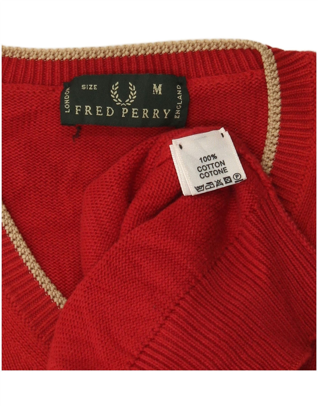 Мужской джемпер с v-образным вырезом Fred Perry, средний красный хлопковый свитер