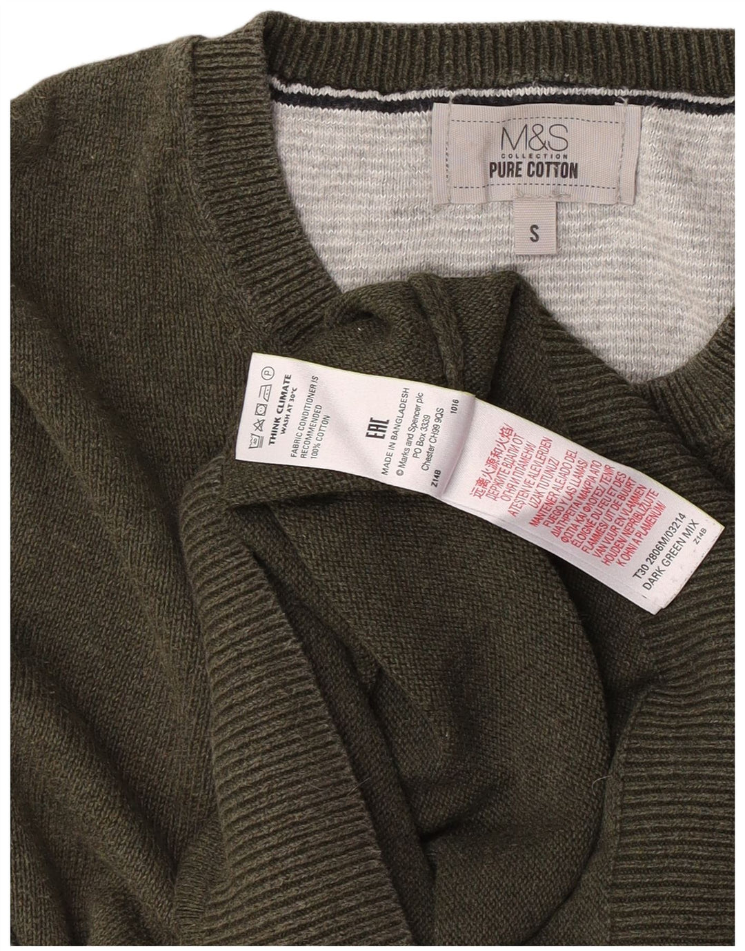 Мужской джемпер с круглым вырезом Marks & Spencer, маленький хлопковый свитер цвета хаки