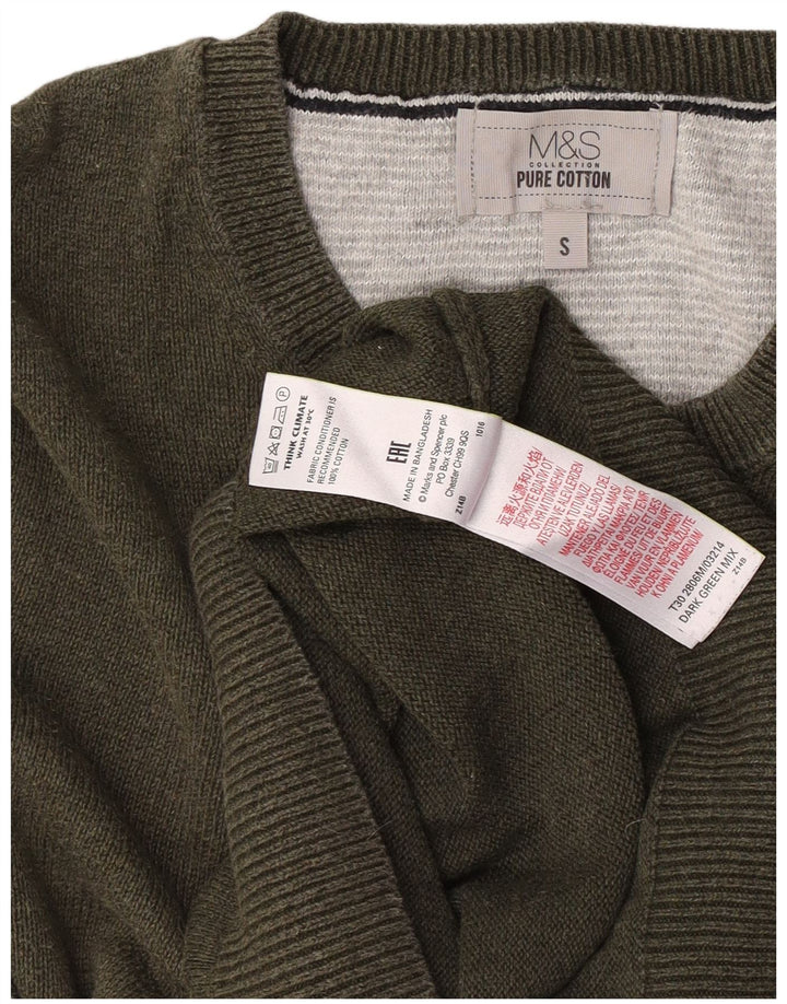 Мужской джемпер с круглым вырезом Marks & Spencer, маленький хлопковый свитер цвета хаки
