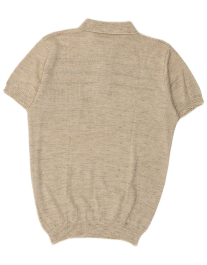 Винтажная мужская рубашка поло в бежевую полоску среднего размера