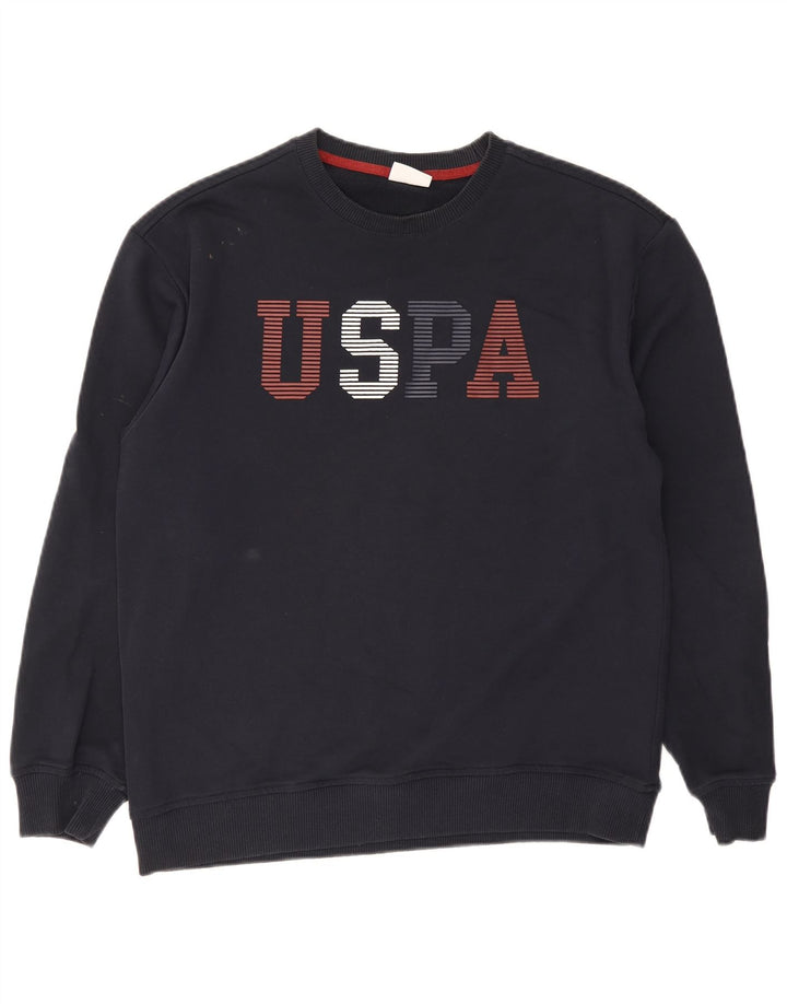 Мужской свитер с рисунком US Polo Assn, джемпер среднего размера, темно-синий, хлопок