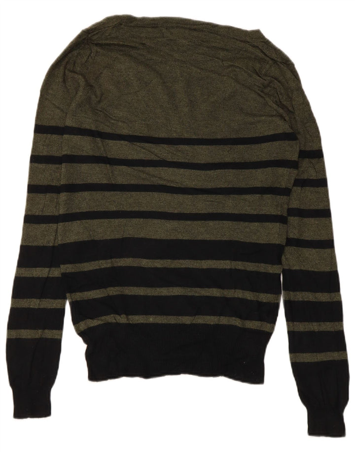 Женский джемпер с v-образным вырезом MOSSIMO UK 6 XS, нейлон в полоску цвета хаки