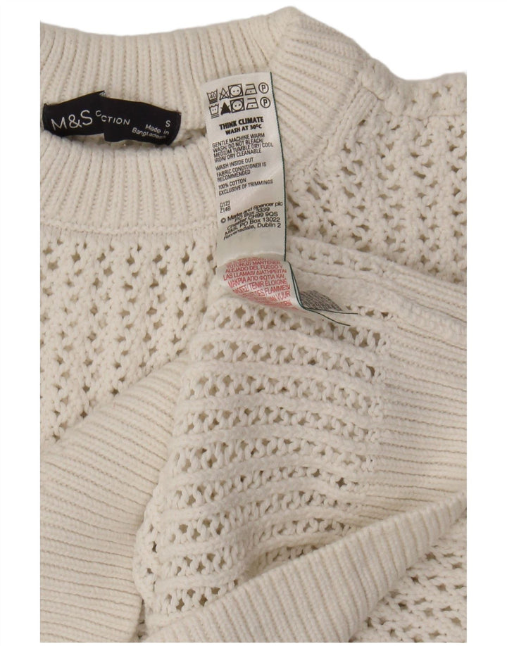 MARKS & SPENCER Womens Crew Neck Jumper Sweater UK 10 Small White Cotton