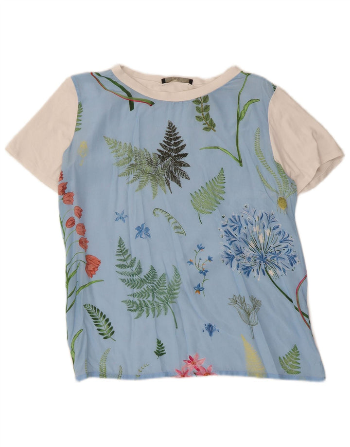 Женская футболка выходного дня Max Mara Top UK 12, средний синий с цветочным принтом
