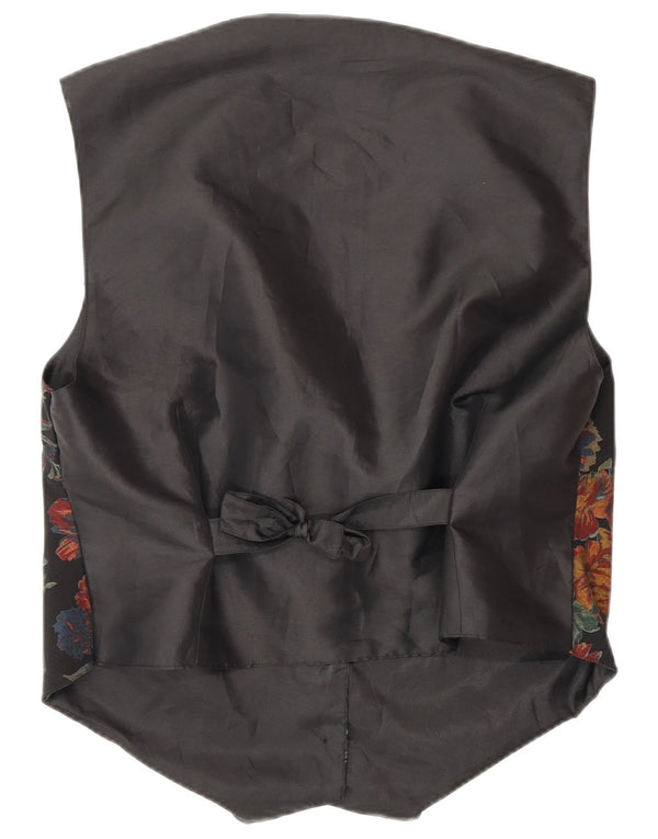 Винтажный женский жилет UK 16, большой черный с цветочным принтом