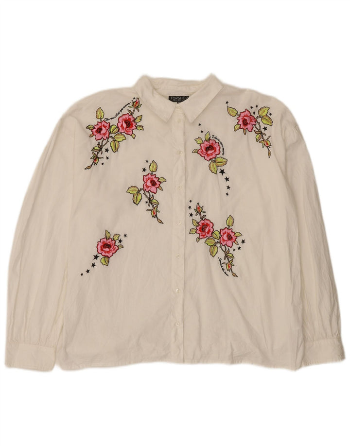 Женская блузка-рубашка оверсайз с рисунком Topshop UK 12, средний белый цветочный принт