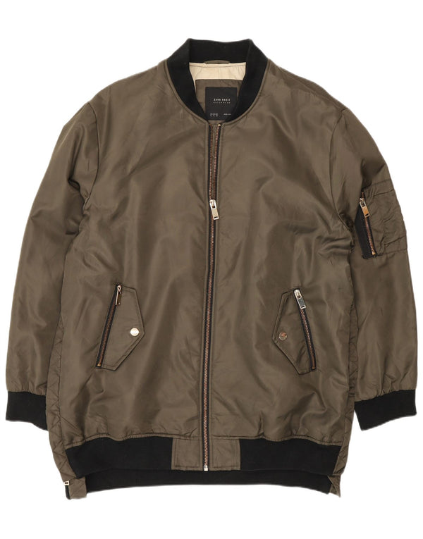 Мужская куртка-бомбер Zara UK 42 XL, цвет хаки, полиэстер с цветными блоками