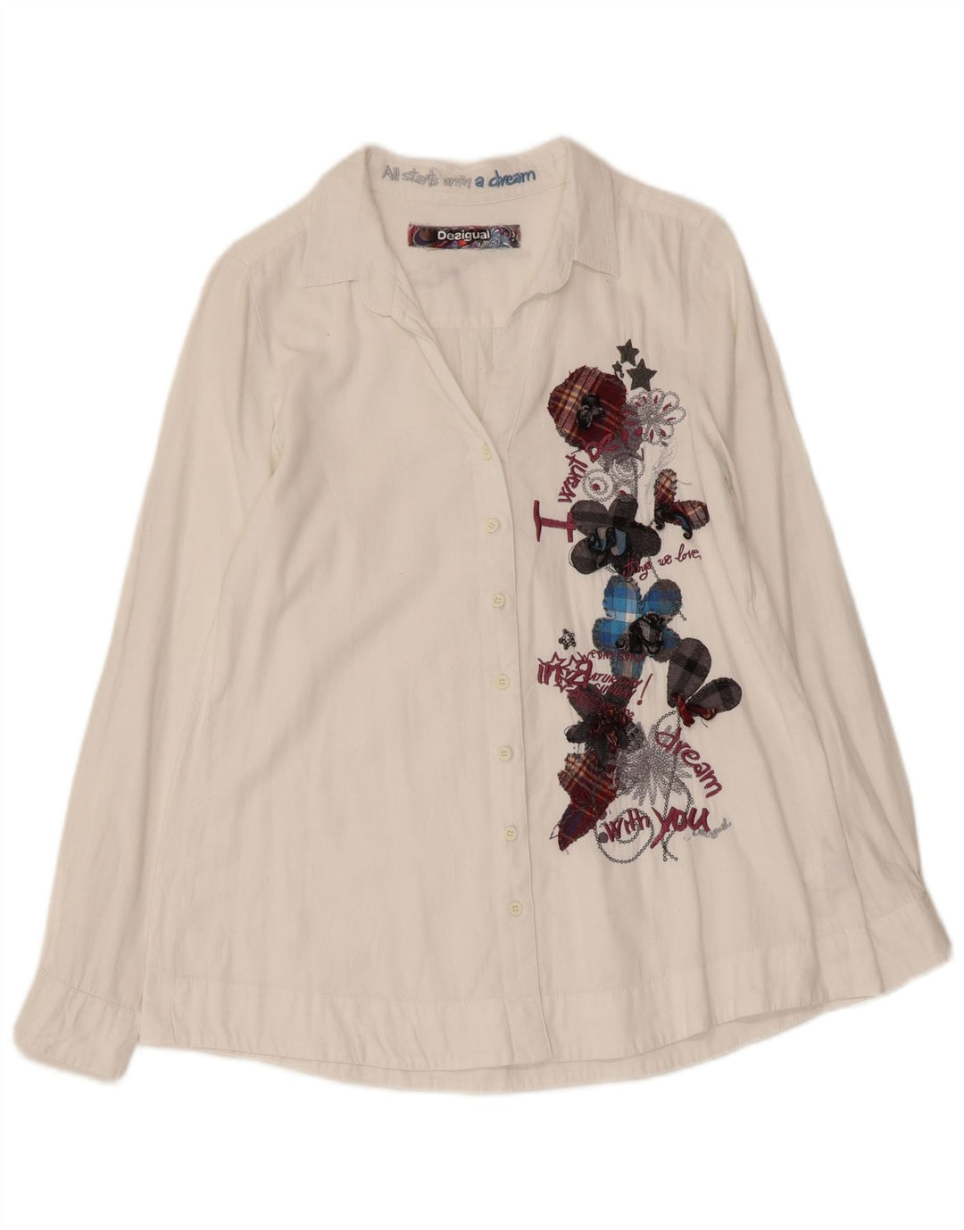 Женская рубашка с рисунком DESIGUAL UK 10, маленькая белая хлопковая рубашка с цветочным принтом