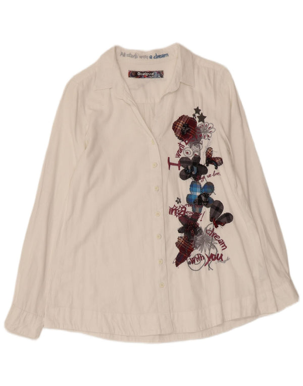 Женская рубашка с рисунком DESIGUAL UK 10, маленькая белая хлопковая рубашка с цветочным принтом