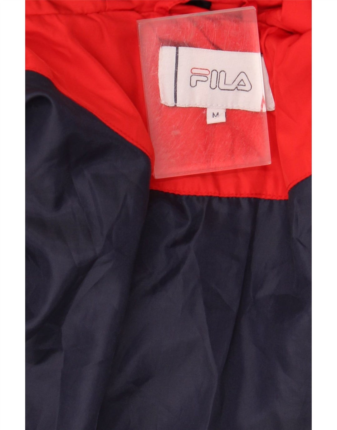 Мужская утепленная куртка FILA с капюшоном и графическим рисунком UK 38, средний красный цвет с цветными блоками
