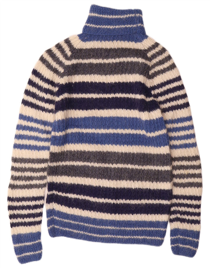 Винтажный женский джемпер с высоким воротником, Великобритания, 12 средних разноцветных полосок