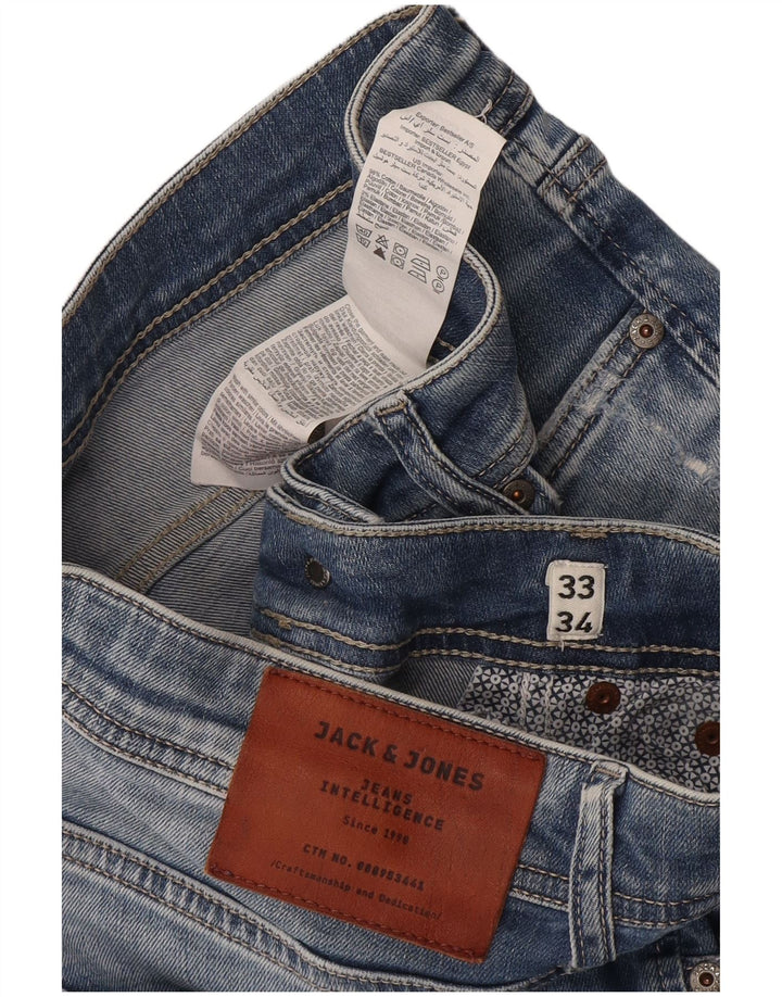 Мужские потертые узкие джинсы Jack & Jones W33 L34, синий хлопок