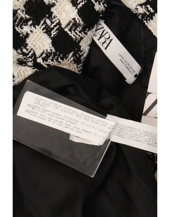Женское двубортное пальто Zara UK 18 XL, черный полиэстер с узором «гусиные лапки»