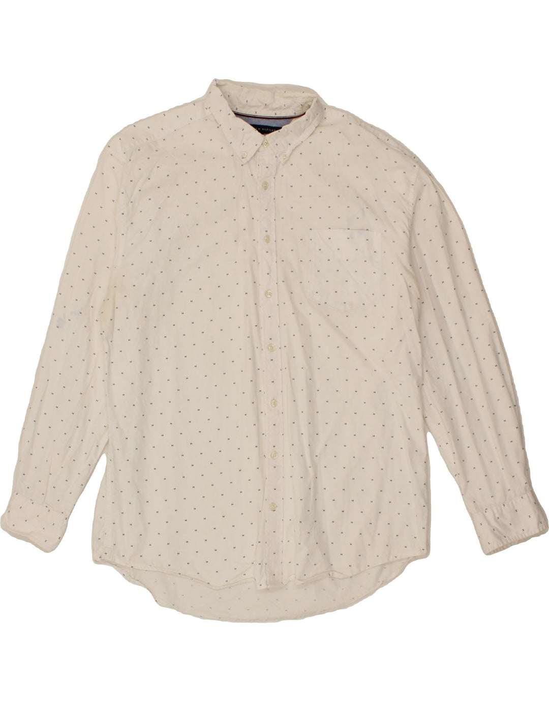 TOMMY HILFIGER Mens Shirt 2XL White Spotted Cotton Vintage Tommy Hilfiger and Second-Hand Tommy Hilfiger from Messina Hembry 