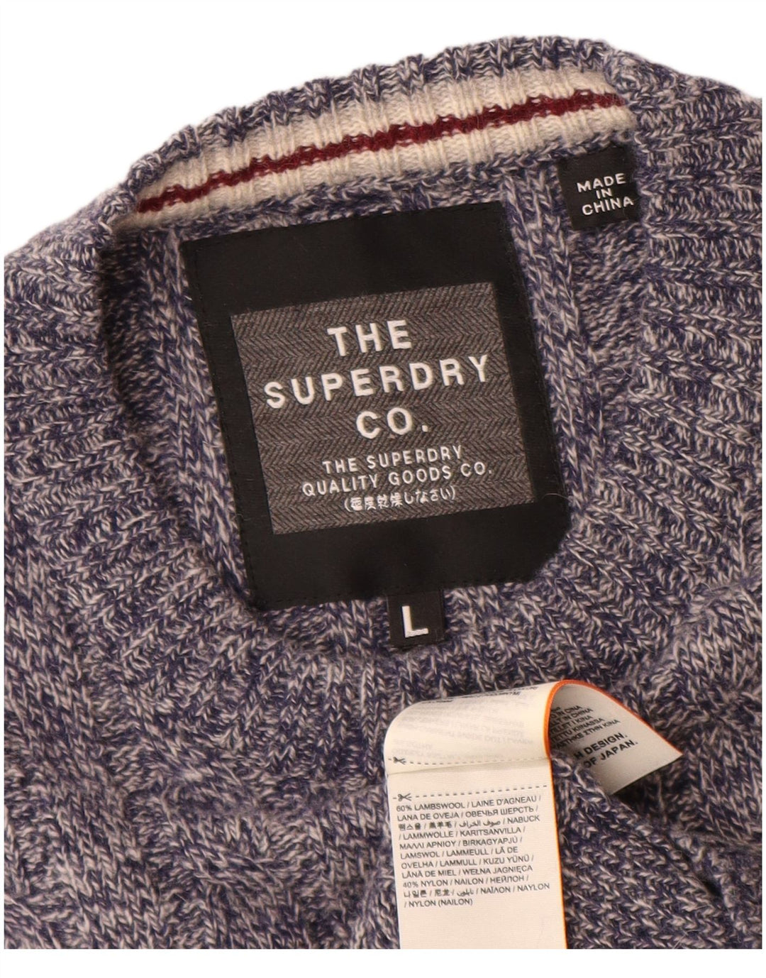 Мужской свитер Superdry с круглым вырезом, большой темно-синий в крапинку из овечьей шерсти