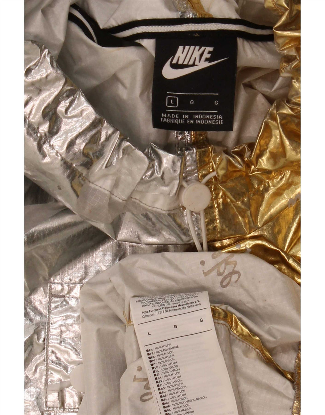 Женская куртка-анорак большого размера с графическим рисунком Nike UK 16, большая серебристая с цветными блоками