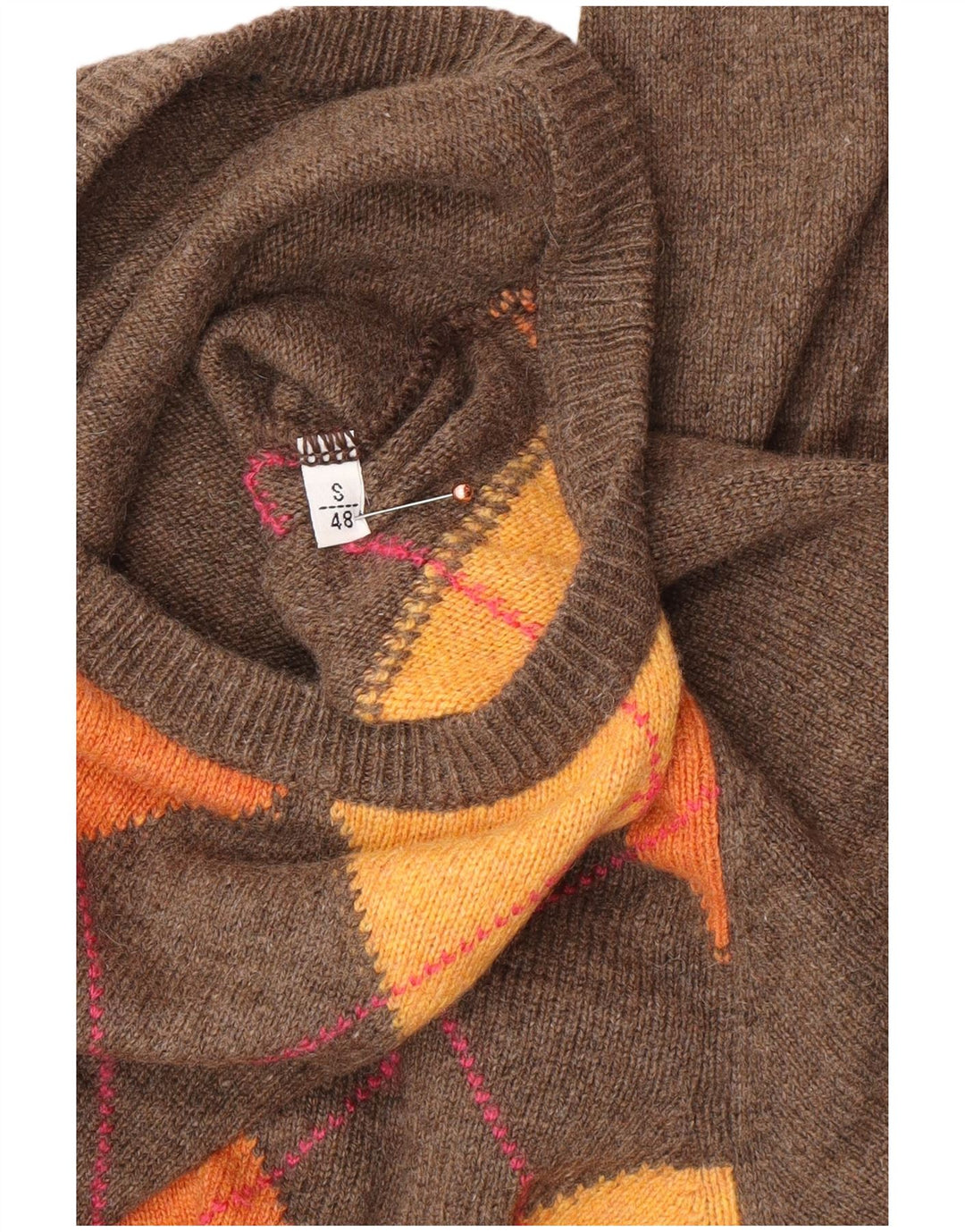 Мужской джемпер с круглым вырезом VINTAGE IT 48, маленький коричневый аргайл/бриллиант