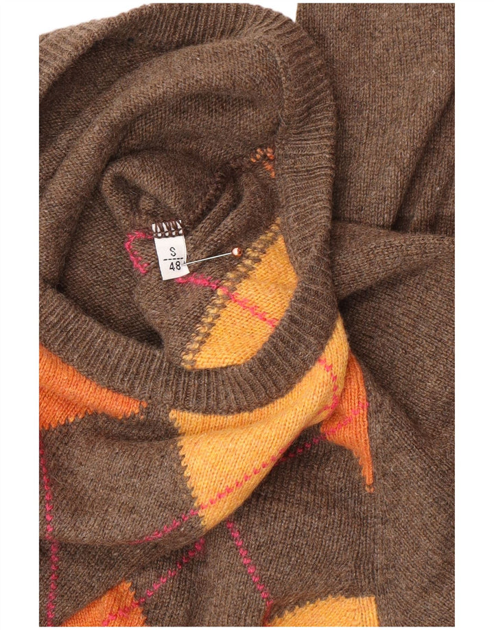 Мужской джемпер с круглым вырезом VINTAGE IT 48, маленький коричневый аргайл/бриллиант