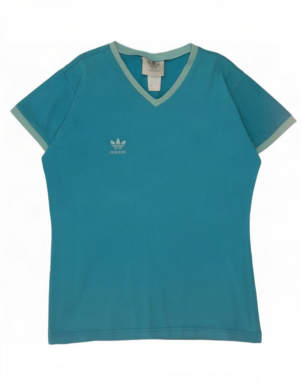 Adidas Womens T-Shirt Top UK 14 Large Blue Cotton