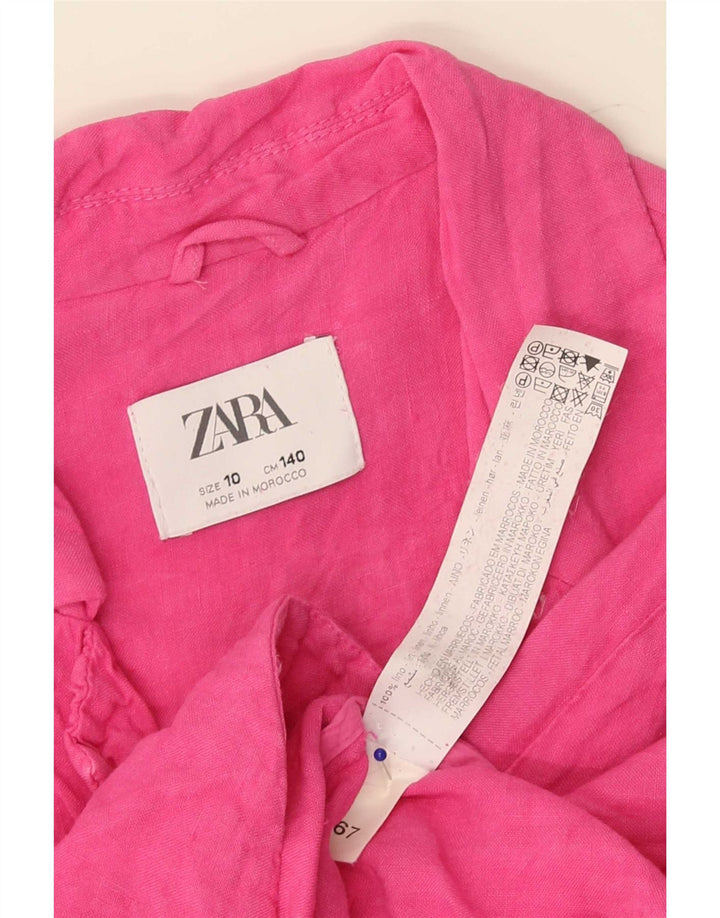 Пиджак Zara для девочек на 2 пуговицах, розовый льняной пиджак 9–10 лет