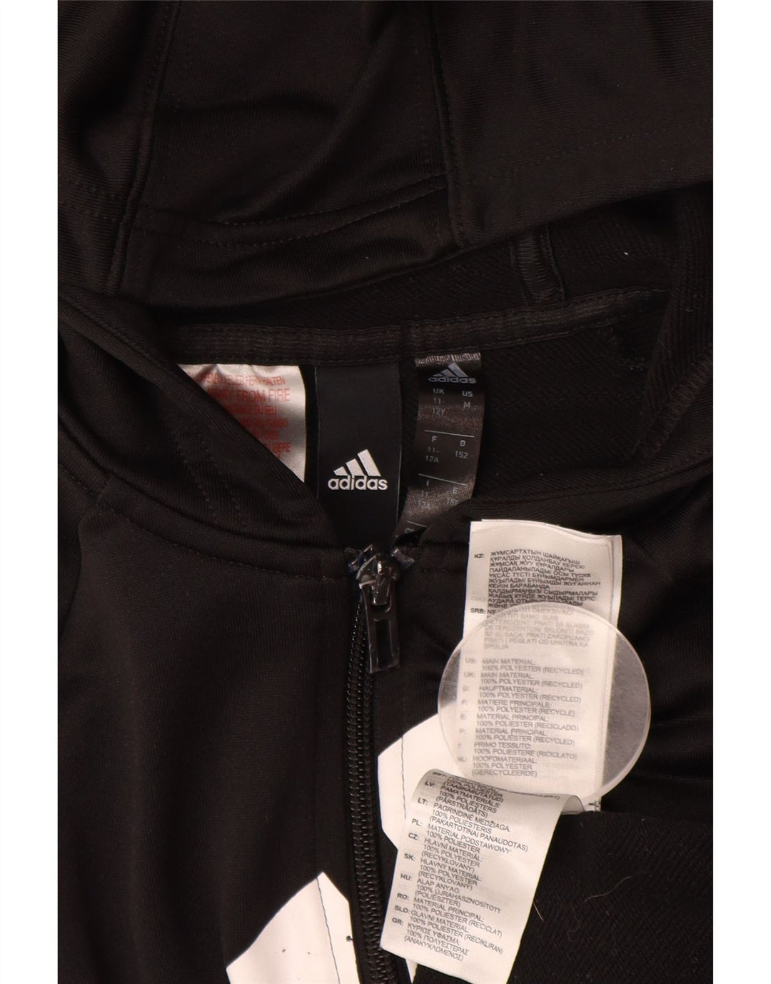 Свитер с капюшоном и молнией с графическим рисунком для девочек ADIDAS, 11–12 лет, черный полиэстер