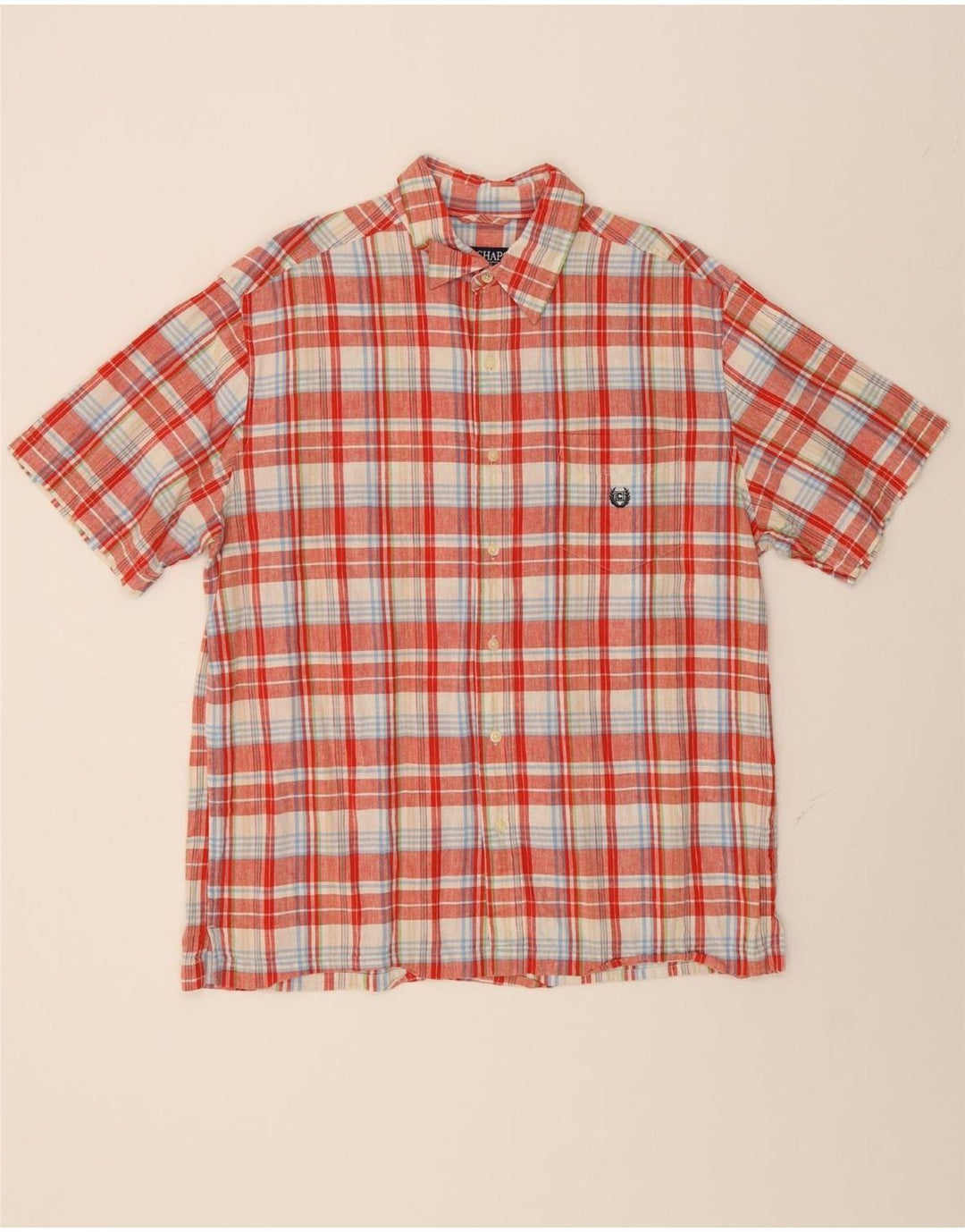 CHAPS Mens Short Sleeve Shirt Large Red Check Linen Vintage Chaps and Second-Hand Chaps from Messina Hembry 