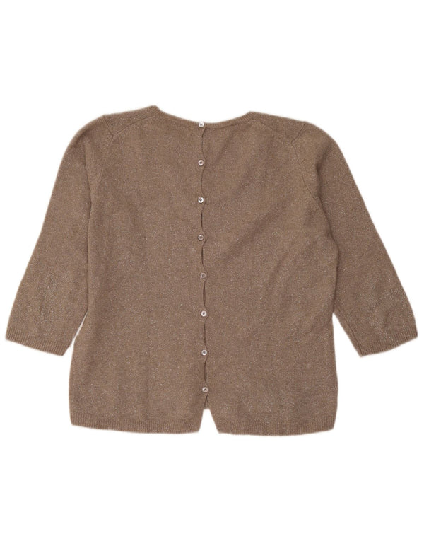 Женский джемпер с v-образным вырезом и рукавами 3/4 Massimo Dutti UK 14, средний коричневый