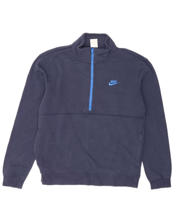 Мужской свитер с воротником на молнии Nike, средний темно-синий хлопковый джемпер