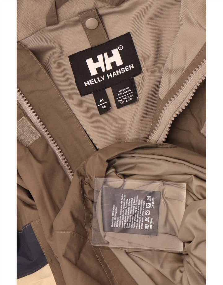 Мужская непромокаемая куртка Helly Hansen с капюшоном UK 38, средний коричневый нейлон с цветными блоками
