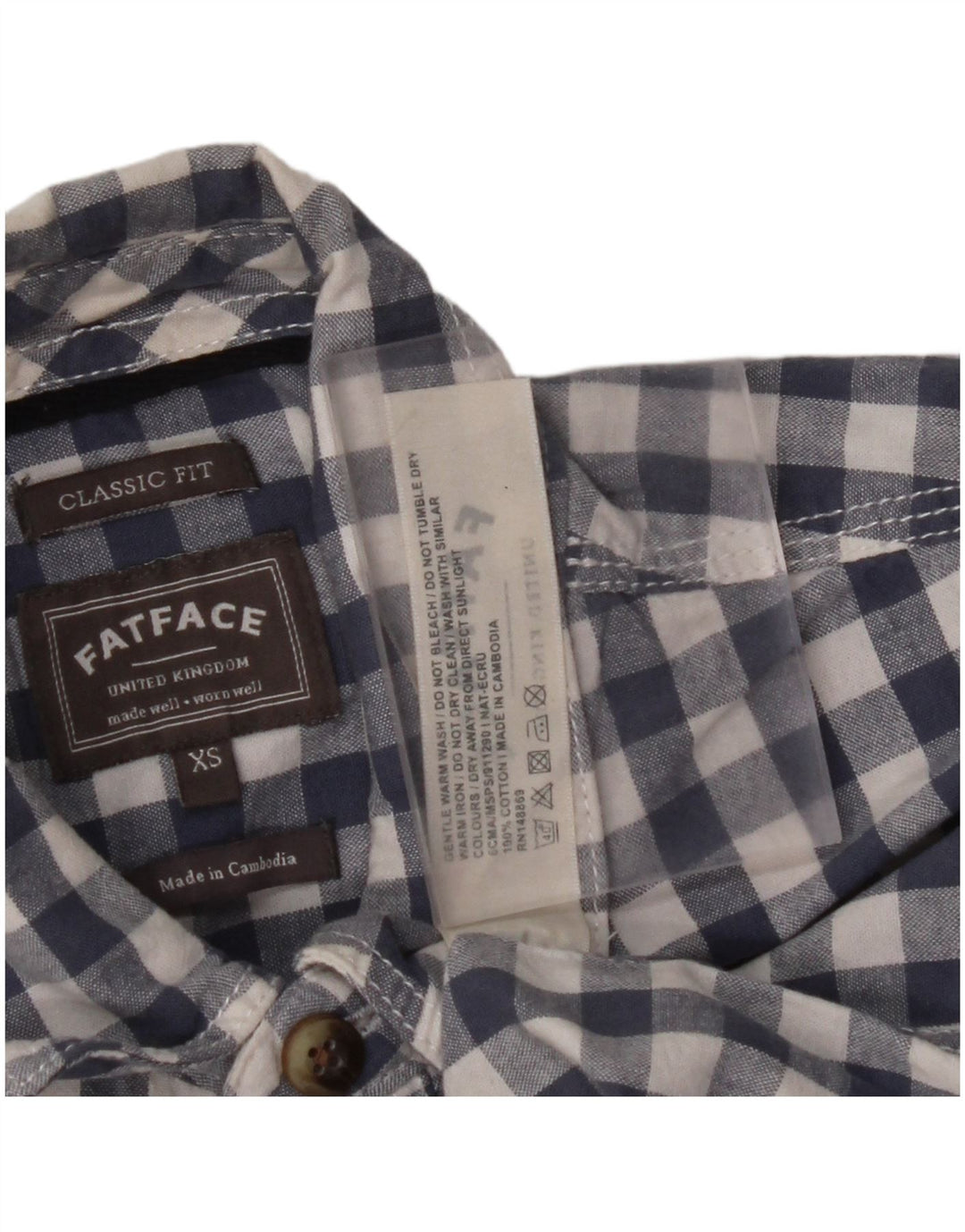 FAT FACE Мужская классическая рубашка с коротким рукавом XS Темно-синяя хлопковая клетка в мелкую клетку
