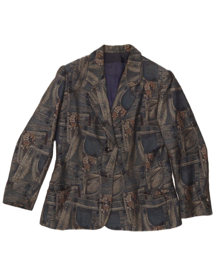 Женский пиджак Carnet на 3 пуговицах, Великобритания 14, средний темно-синий с цветочным принтом