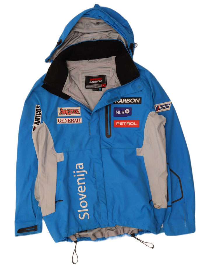 Мужская дождевик с капюшоном KARBON UK 40, большой синий нейлон с цветными блоками