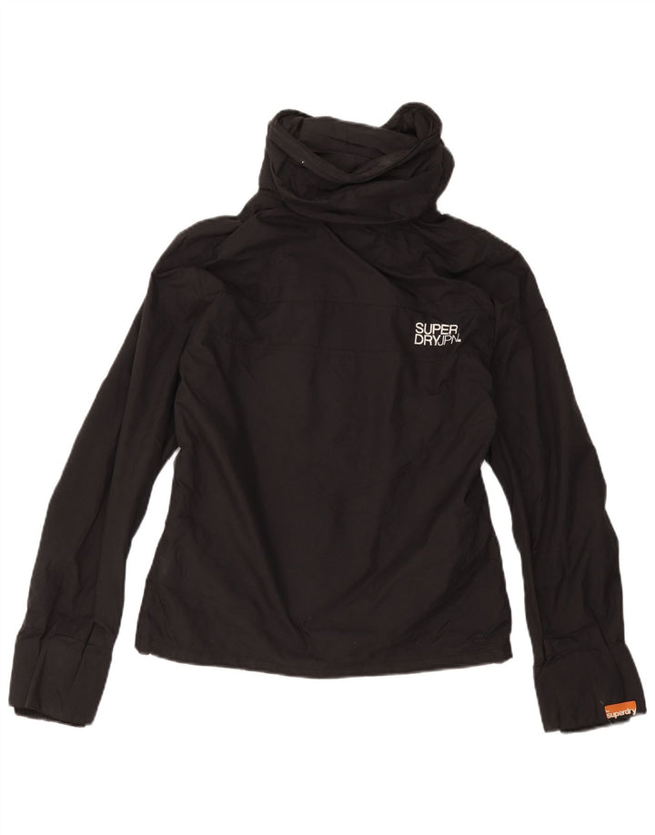 SUPERDRY Женская дождевик с капюшоном и графическим рисунком UK 14, средний черный нейлон