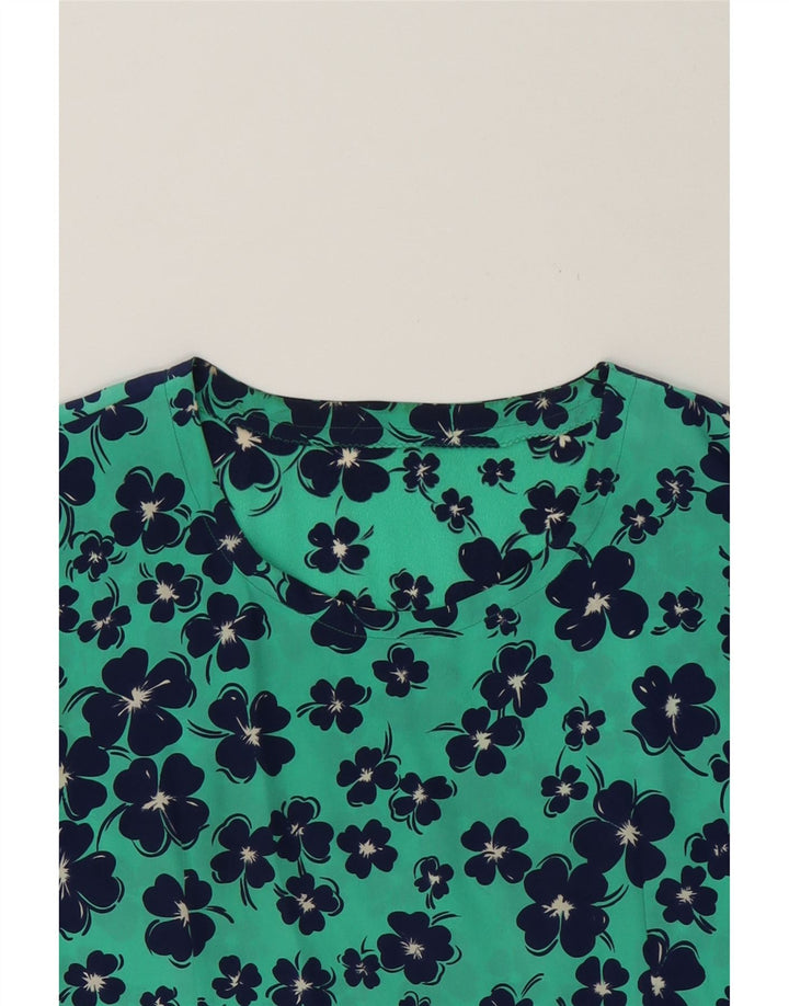 VINTAGE Womens Crop Blouse Top UK 12 Medium Turquoise Floral Vintage Vintage and Second-Hand Vintage from Messina Hembry 