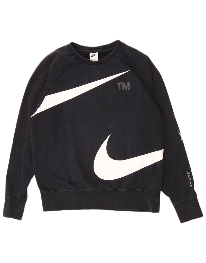 Мужской свитшот с рисунком Nike Swoosh, хлопковый джемпер среднего размера, черный